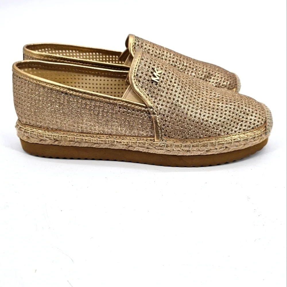 Michael Michael Kors  Kendrick Slip On Leather Espadrille, Gold, Womens Size 7